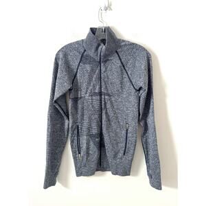 Oiselle Workout Running Athleisure Jacket Gray Navy Blue Size Small